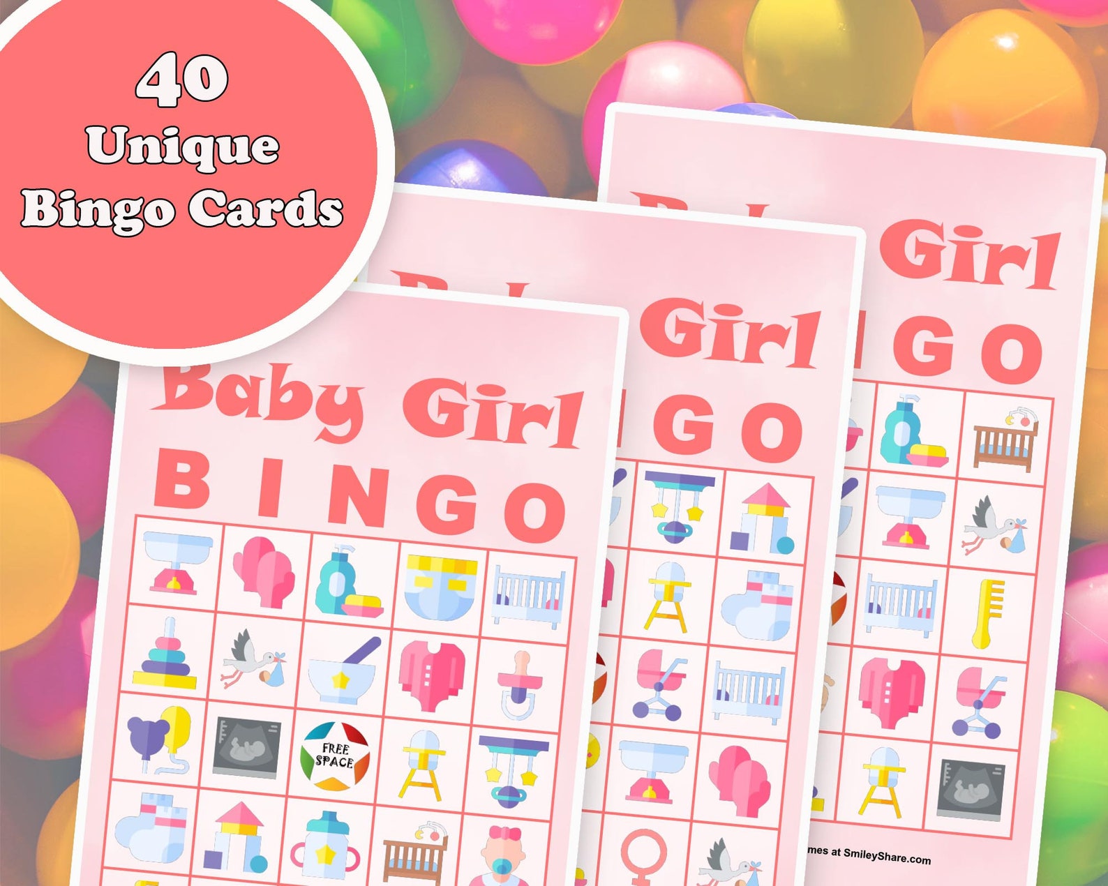 40 Baby Girl Bingo Game Prefilled Cards PDF Printable | Etsy