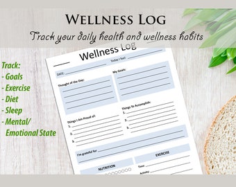 Daily Wellness and Fitness Tracking Log / Printable / Mindfulness and Health Log