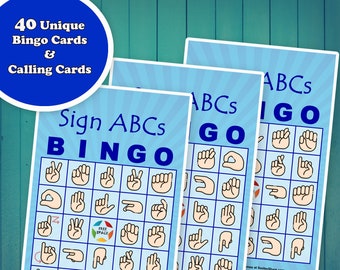 40 Sign Language ABC Bingo Game Prefilled Cards Plus Bonus Sign Language Alphabet Reference Chart | PDF Printable, Instant Download