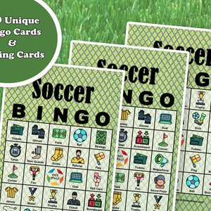 40 Fußball-Bingospiel, fertig gefüllte Karten, PDF zum Ausdrucken, Sofort-Download, einfaches Kinderspiel