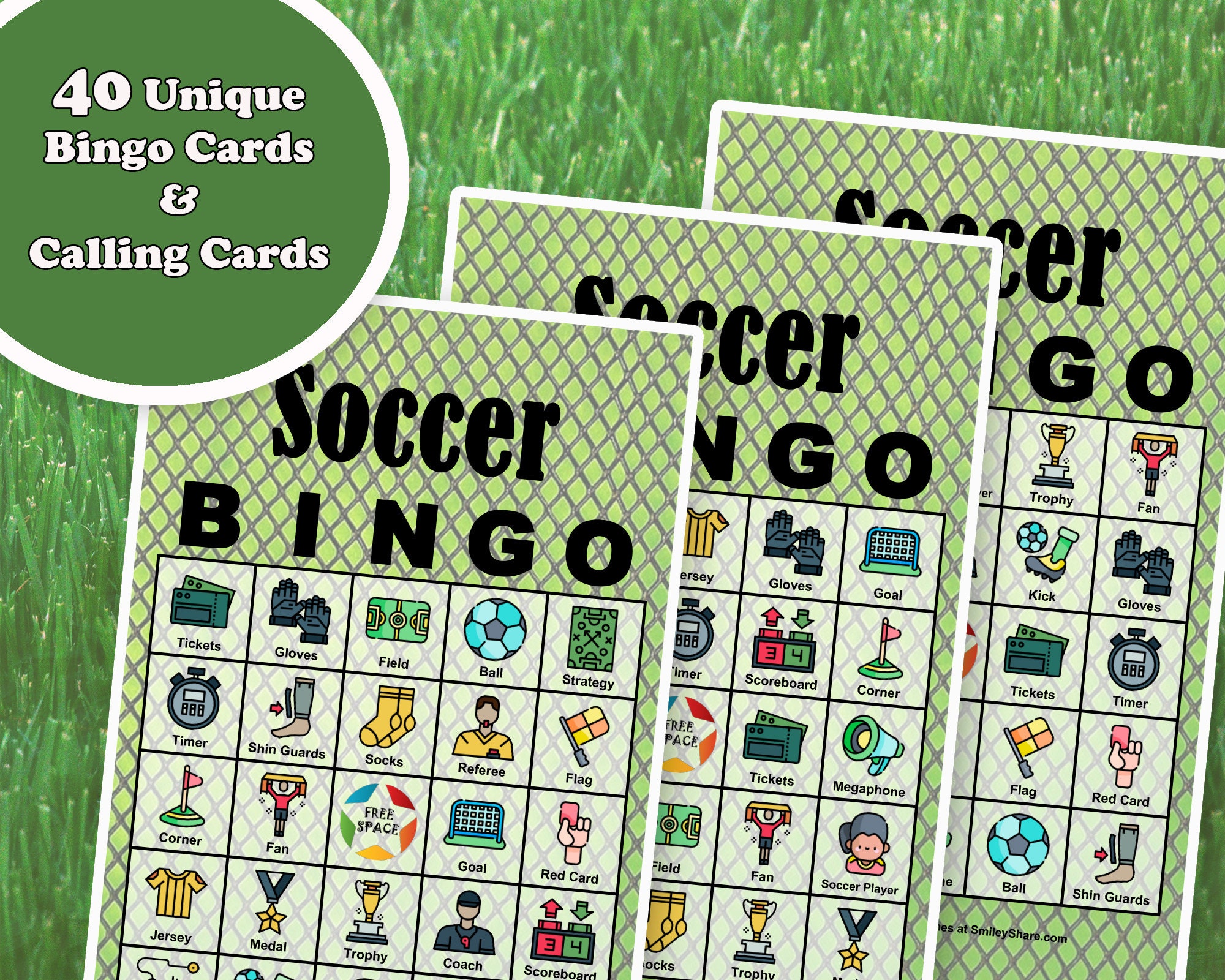 40 Soccer Bingo Game Prefilled Cards, PDF Printable, Instant Download, Easy Kid's Game