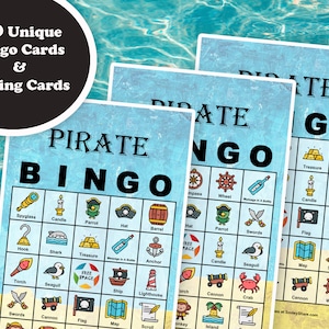 40 tarjetas precargadas del juego de bingo pirata, imprimible en PDF, descarga instantánea, divertido juego de fiesta de cumpleaños para niños