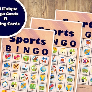 40 tarjetas precargadas del juego de bingo deportivo, imprimible en PDF, descarga instantánea, juego fácil para niños