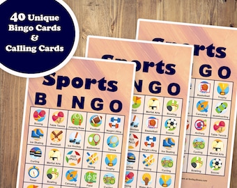 40 Sports Bingo Game Prefilled Cards, PDF Printable, Instant Download, Easy Kid's Game