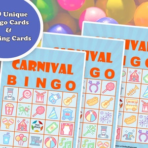 40 Carnival Bingo Game Prefilled Cards, PDF Printable, Instant Download, Easy Fall Class Party Game