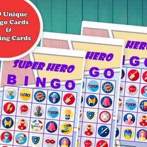 40 cartes préremplies de jeu de bingo Super Hero, PDF imprimable, téléchargement immédiat, jeu facile pour enfant