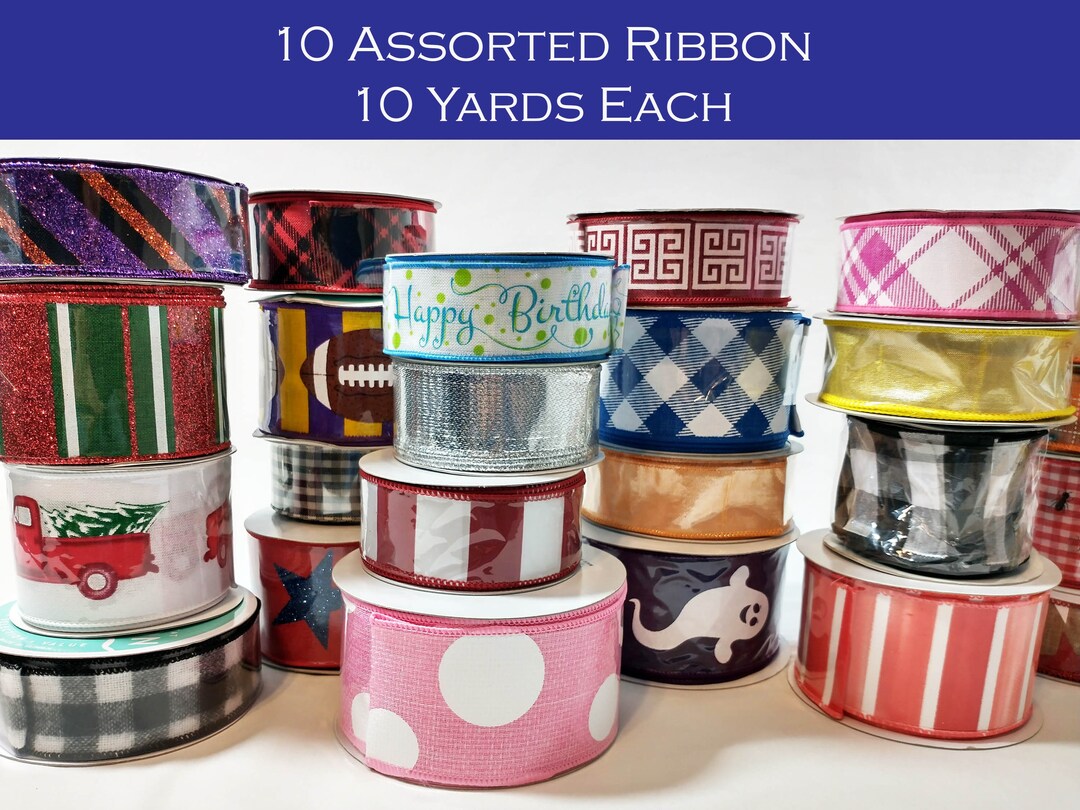 10 Assorted Ribbon Spools - Wired Edge Fabric Ribbon, Craft Supplies - Etsy