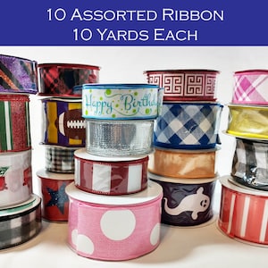 10 Assorted Ribbon Spools - 10 Yards Each - Assorted Colors, Sizes, and Styles (See Pictures and Description)