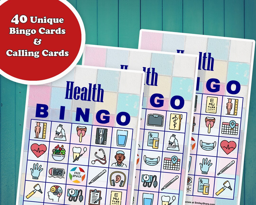 40 Health Bingo Game Prefilled Cards, PDF Printable, Instant Download