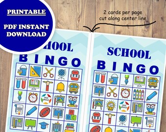 40 School Bingo Game Prefilled Cards | PDF Printable, Instant Download | Classroom Picture Bingo Game