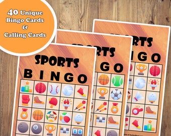 40 Sports Bingo Game Prefilled Cards, PDF Printable, Instant Download, Easy Kid's Game