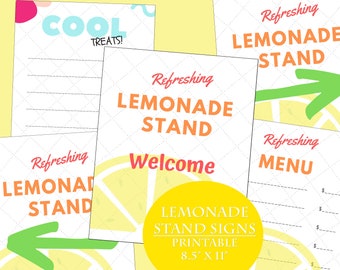 Lemonade Stand Signs, PDF Printable, Instant Download, Kids Treat Stand Signs and Menu, Summer Business Kit