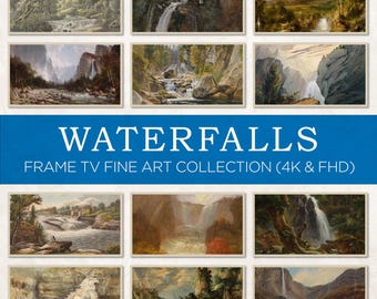 Waterfalls Fine Art Frame TV Set of 12 | Vintage Waterfall Landscapes | 4K HD Moody Paintings Wallpaper for Samsung, LG, Sony