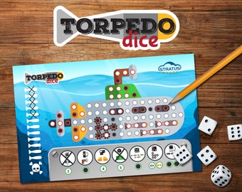 Torpedo Dice Game, 2-4 Player Roll and Write, PDF Printable, Instant Download, Print and Play Strategy Game