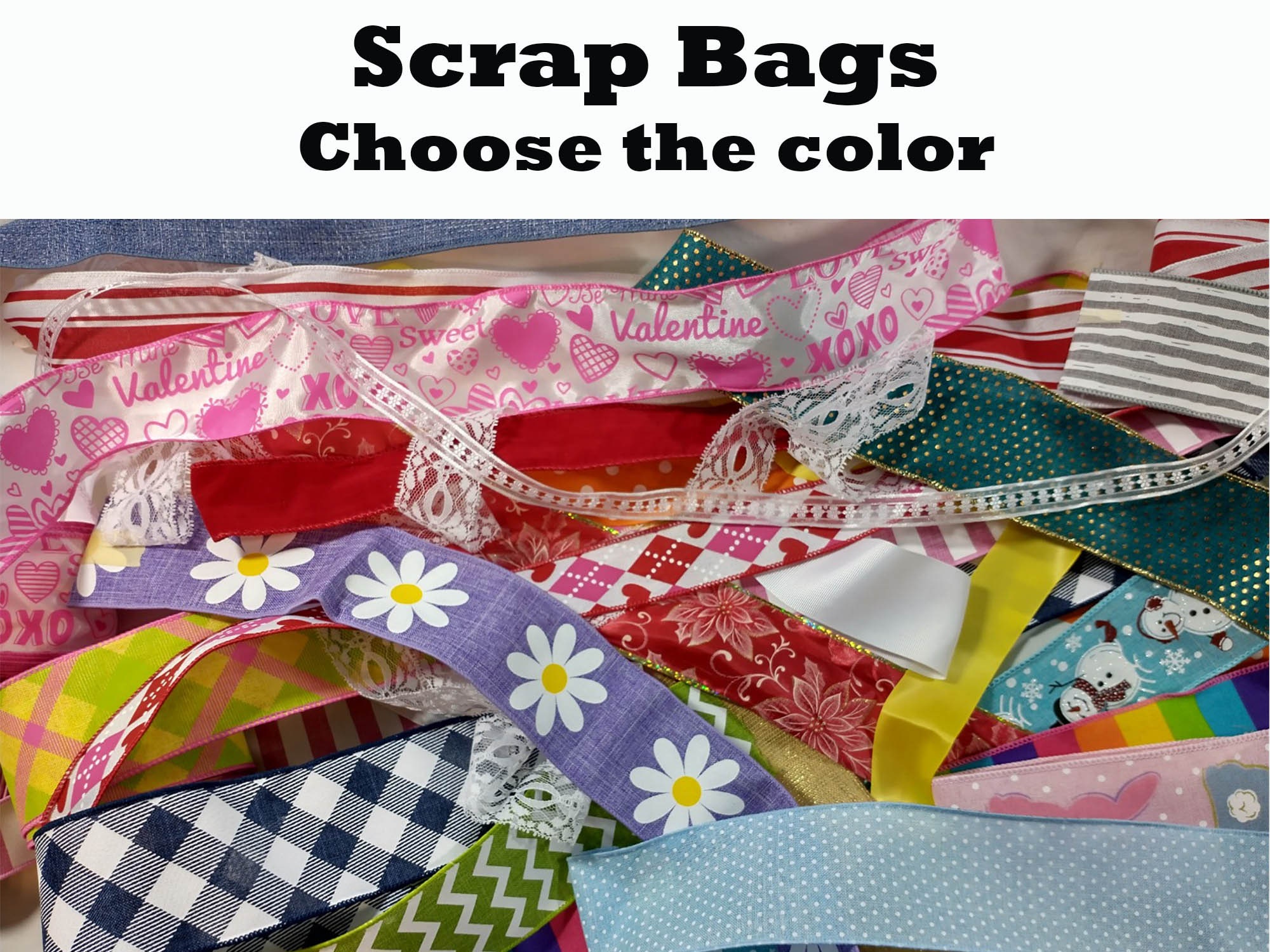 SCRAP BAGS - Random Selection of Ribbon, Lace, Deco Mesh, Trim, etc. 25 Pieces / Scrap Grab Bag
