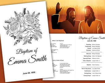 LDS Baptism Program Template - Editable / Printable - Word and Google Docs Formats - Instant Download - Black and White Printer Friendly