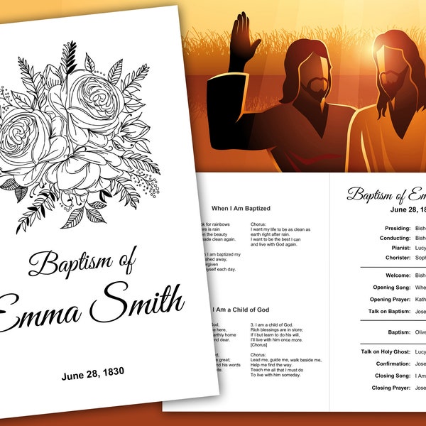 LDS Baptism Program Template - Editable / Printable - Word and Google Docs Formats - Instant Download - Black and White Printer Friendly