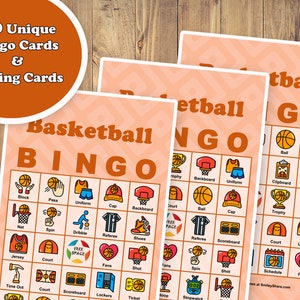 40 basketbalbingokaarten voorgevulde kaarten, afdrukbare pdf, direct downloaden, eenvoudig kinderspel