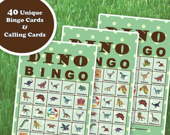 40 Dino Bingo Game Prefilled Cards, PDF Printable, Instant Download, Easy Kid&#39;s Classroom Educational Game. Animal Pictures and Names