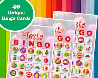 40 Mexican Fiesta Bingo Game Prefilled Cards, PDF Printable, Instant Download, Fun Cinco de Mayo Party Game