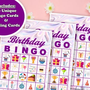 40 Birthday Bingo Game Prefilled Cards, PDF Printable, Instant Download, Easy Kid's Birthday Party Game