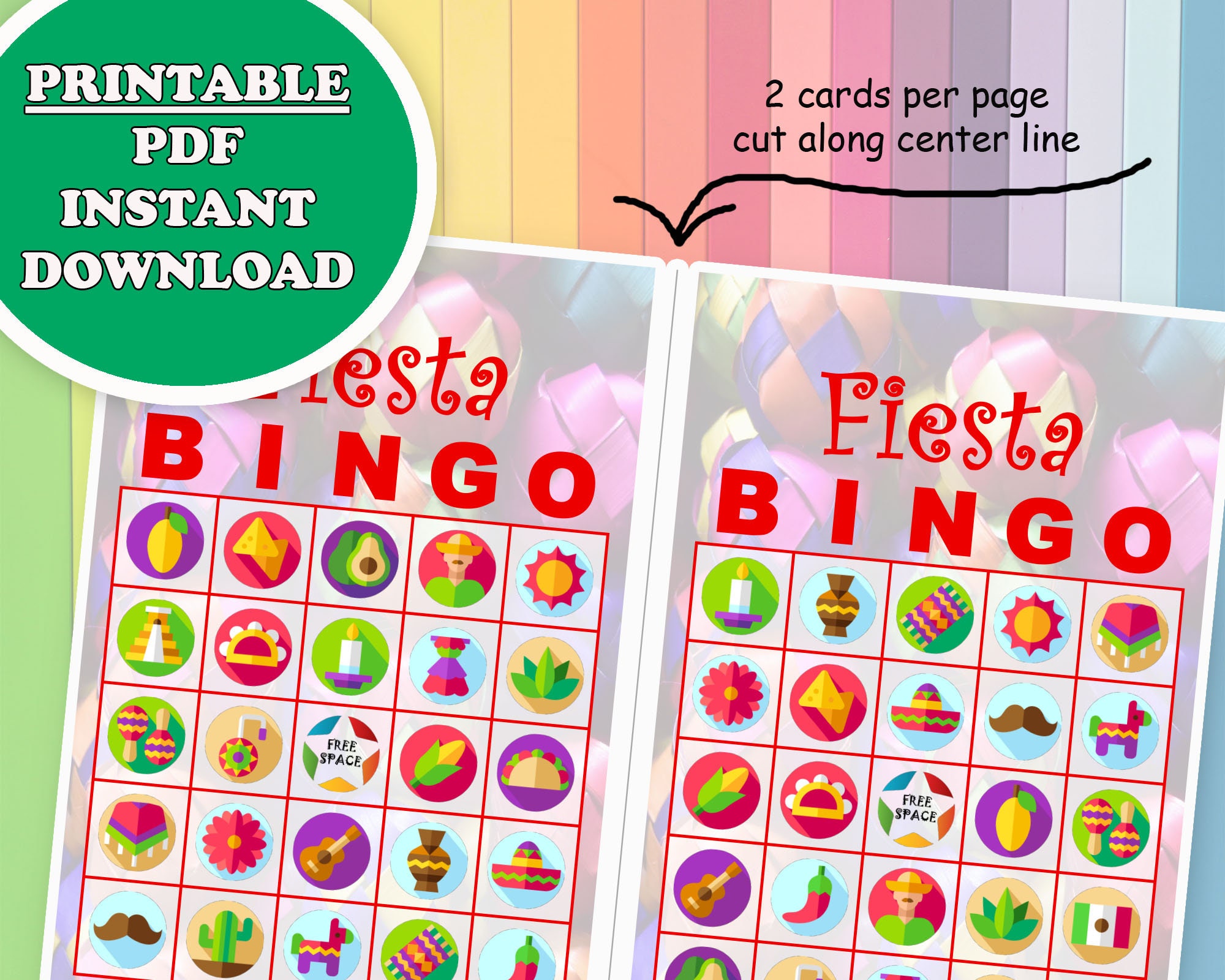 40 Mexican Fiesta Bingo Game Prefilled Cards PDF Printable | Etsy