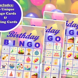 40 Happy Birthday Bingo Game Prefilled Cards, PDF Printable, Instant Download, Easy Kid&#39;s Birthday Party Game