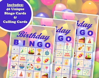 40 Happy Birthday Bingo Game Prefilled Cards, PDF Printable, Instant Download, Easy Kid's Birthday Party Game