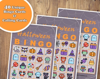40 Halloween Bingo Game Prefilled Cards, PDF Printable, Instant Download, Picture Holiday Class Party Game