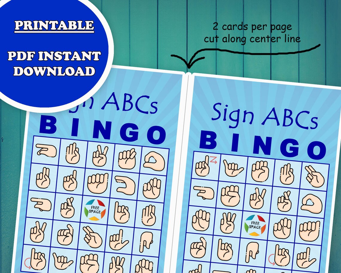 40 Sign Language ABC Bingo Game Prefilled Cards Plus Bonus Etsy