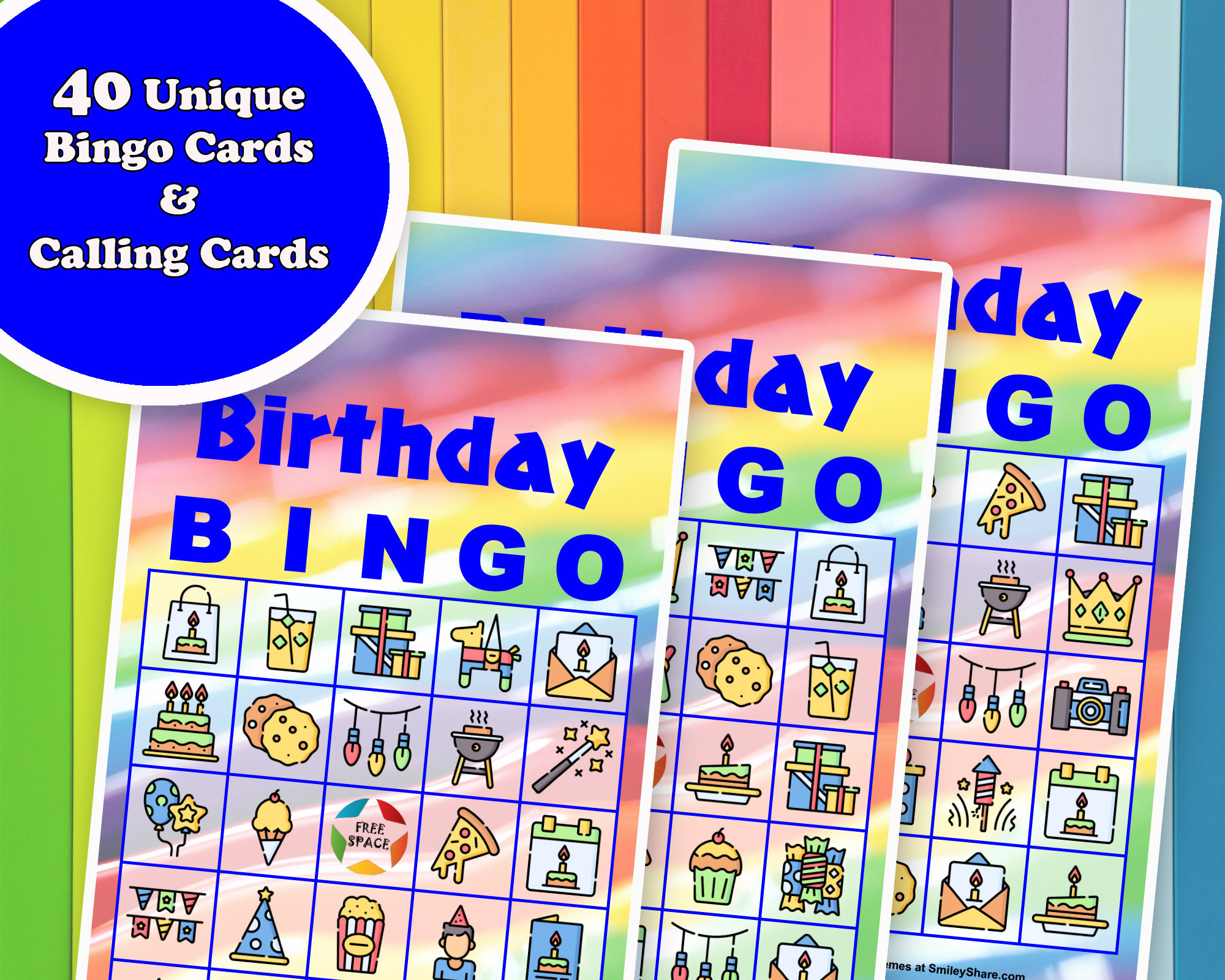 40 Happy Birthday Bingo Game Prefilled Cards, PDF Printable, Instant