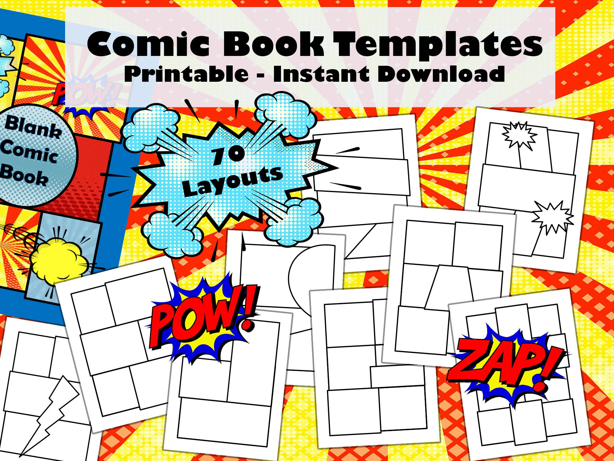 Blank Comic Book Template! 100 Page Printable or Digital Blank Comic Book  To Unleash Your Creativity!
