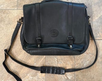 Vintage Eddie Bauer Czarna skórzana torba listonoszka na laptopa na ramię