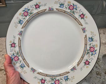 Plato llano IMOCO Fine China Stratford No 1188 con borde plateado y diseño floral, 26 cm (10,25 pulgadas)