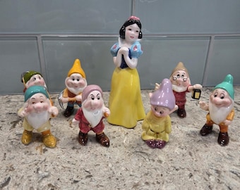 Vintage Disney Schneewittchen und Sieben Zwerge Keramik Figur Set Japan Malaysia