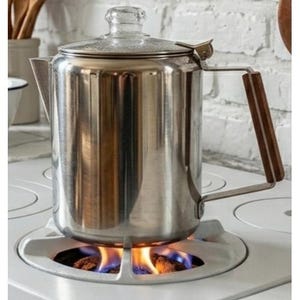 Vintage Stainless Steel Stovetop Coffee Percolator 6 Cup Wood Handle Glass Knob