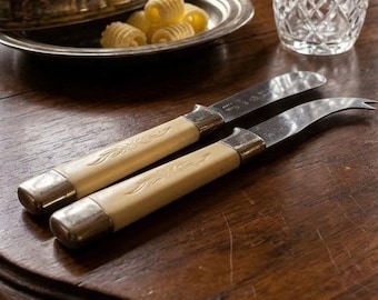Juego de cuchillo para untar mantequilla y queso Vintage Regent Sheffield de imitación de hueso, Inglaterra