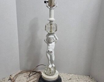 Lámpara de querubín vintage con base de mármol, lámpara de mesa decorativa, iluminación de tocador, 48 cm de alto