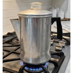 Vintage Mirro Aluminum Stovetop Percolator Coffee Pot Silver 7.5 Inch Glass Knob