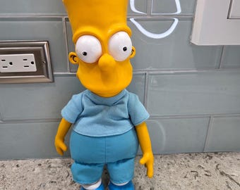 Vintage 1990 Bart Simpson Vinyl Head Plush Doll Blue Shirt Matt Groening 11 Inch