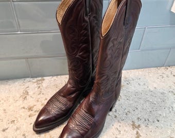 Vintage J Chisholm Herren Braun Leder Western Cowboy Stiefel Pointed Toe Größe 8 D