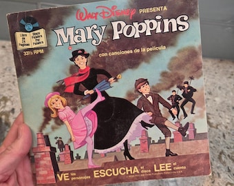 Książka i płyta Walta Disneya Mary Poppins w języku hiszpańskim z 1966 roku, 33 obr./min, 302 M