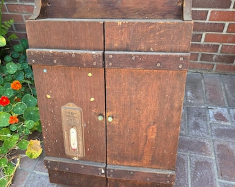 Antique Wood Wall Cabinet L.H. Hamm Thermometer Rustic Primitive Apothecary
