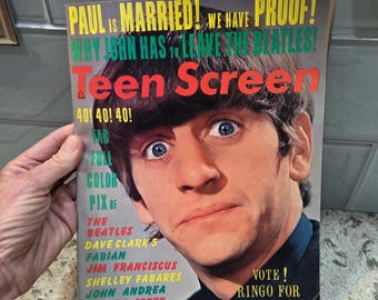 Revista Vintage Teen Screen con Ringo Starr y los Beatles en la portada de la década de 1960, cultura pop Cutex
