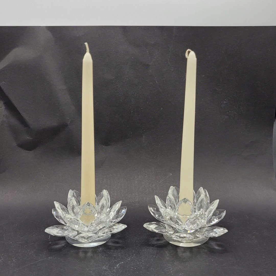 Crystal Lotus Flower Candle Holders SET OF TWO Shannon Crystal Etsy
