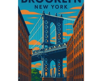 イーストリバーの絵画、ニューヨークの水彩画、ブルックリン橋