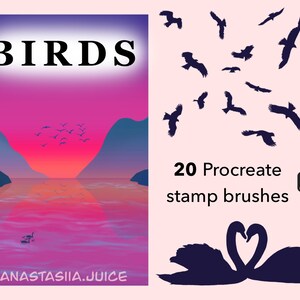 20 vogels stempels voor voortplanting, vliegende vogels procreate borstels, vogels silhouet voortplanting borstels, procreate borstel, Silhouet Borstels