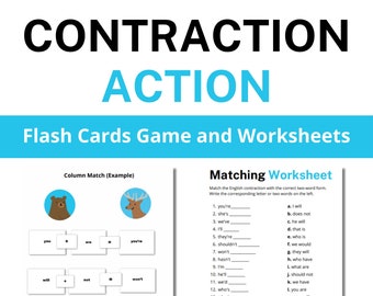 Contractions English Flashcards and Grammar Words Activity: Contraction Action