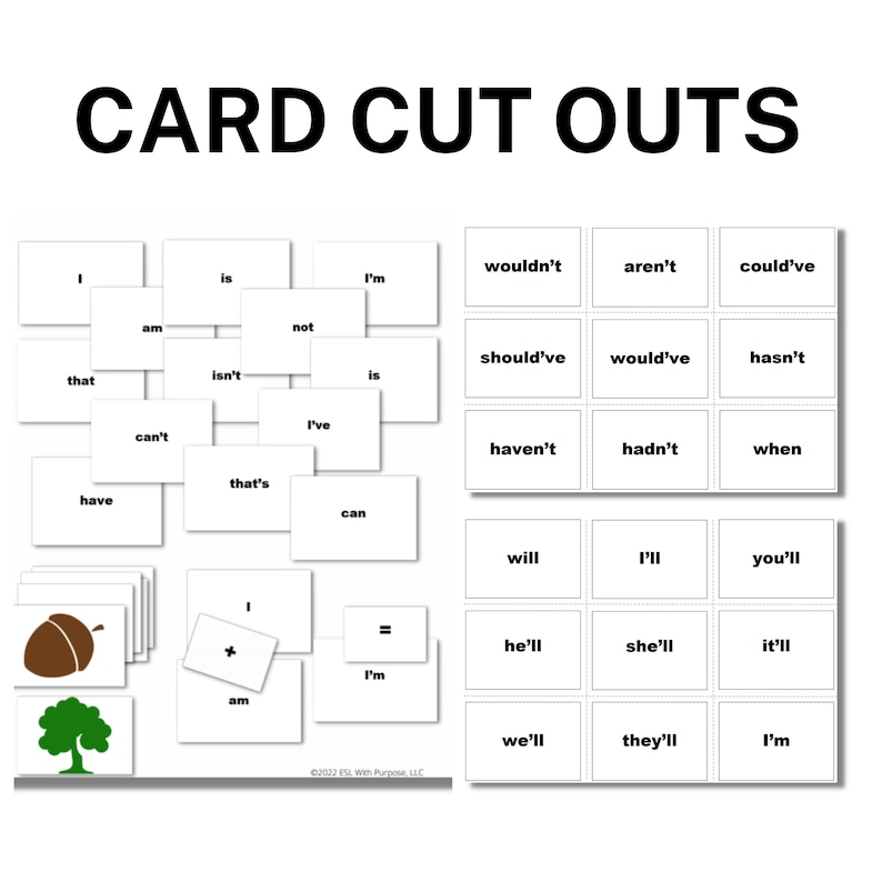 Contractions English Flashcards and Grammar Words Activity: Contraction ...