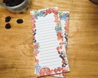 Summer Berries Handmade Notepad | 3.5" x 7.75" | 30 Sheets | shopping list pad | to do list pad